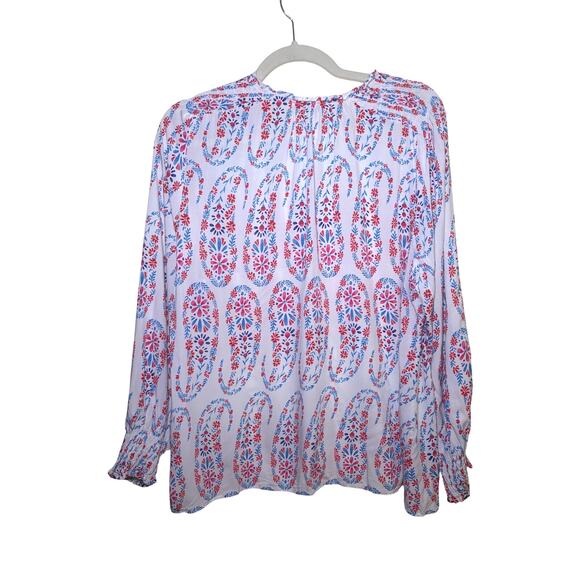 Talbots Petite White Paisley Floral Print Smocked Blouse Top XLP Scandinavian - Picture 2 of 7